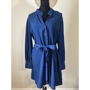 Banana Republic Chambray Dress Women M Medium Denim Long Sleeve Button Tie Front